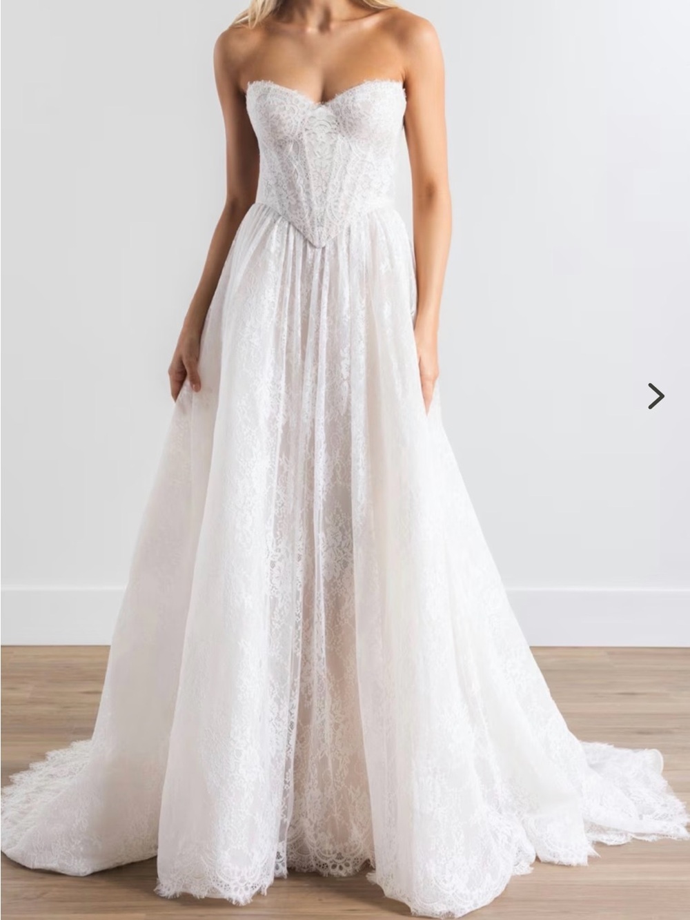 Watters Blush Strapless Lace Ball Gown